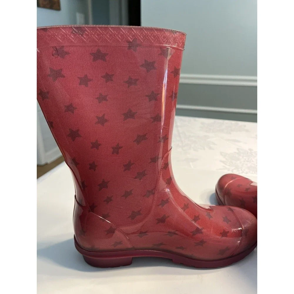 UGG Kids Youth Girls Boots Raana Rubber Rain Waterproof Pink Stars Size 5 ~ USA